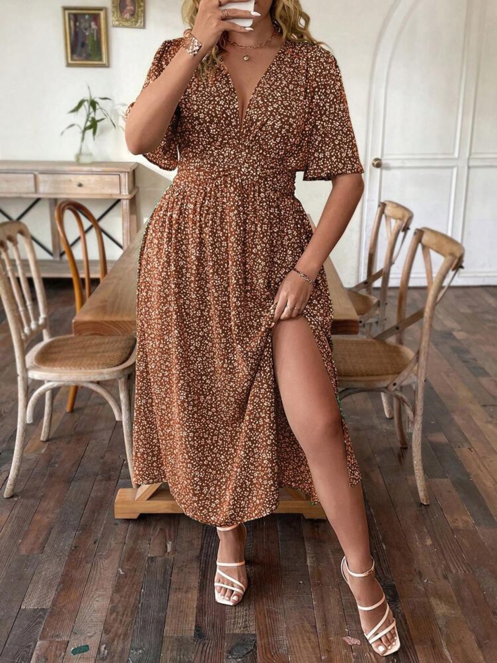 Floral Brown Maxi Dress